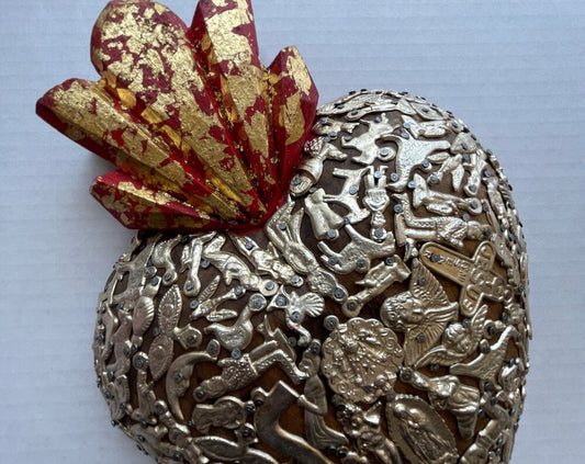 XL - Wood Sacred Heart Milagros Corazon - Sagrado Corazon - Mexican Decoration - XL 9.5"x7.5"